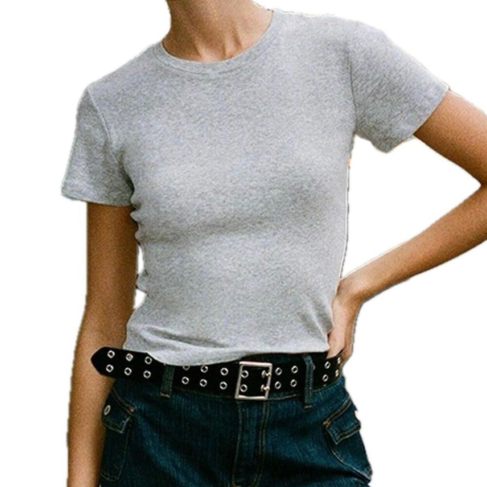 Brandy Melville John Galt 100% Cotton Heather Gray Crewneck Tee T-Shirt One Size